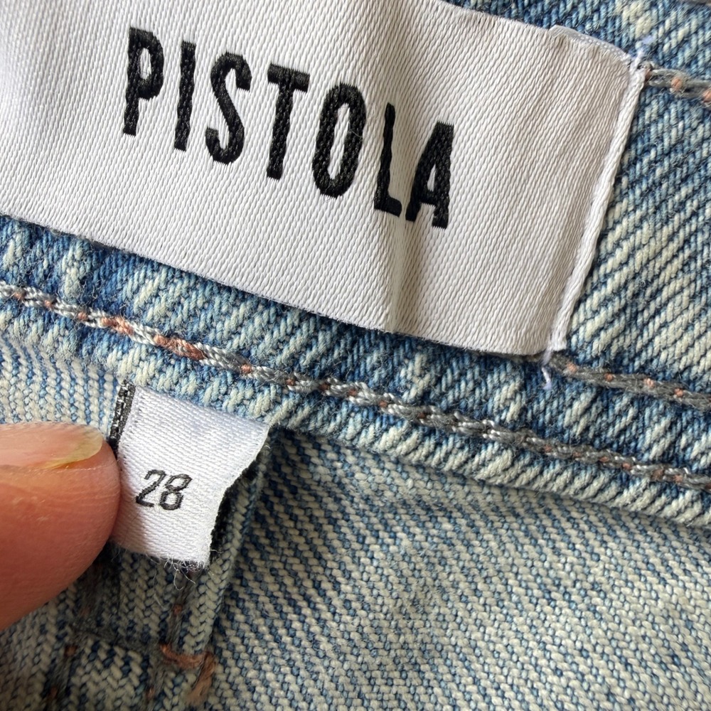 Pistola Charlie Wide Leg Jeans Women 28 Light Blue Raw Hem Faded High Rise - Picture 7 of 16
